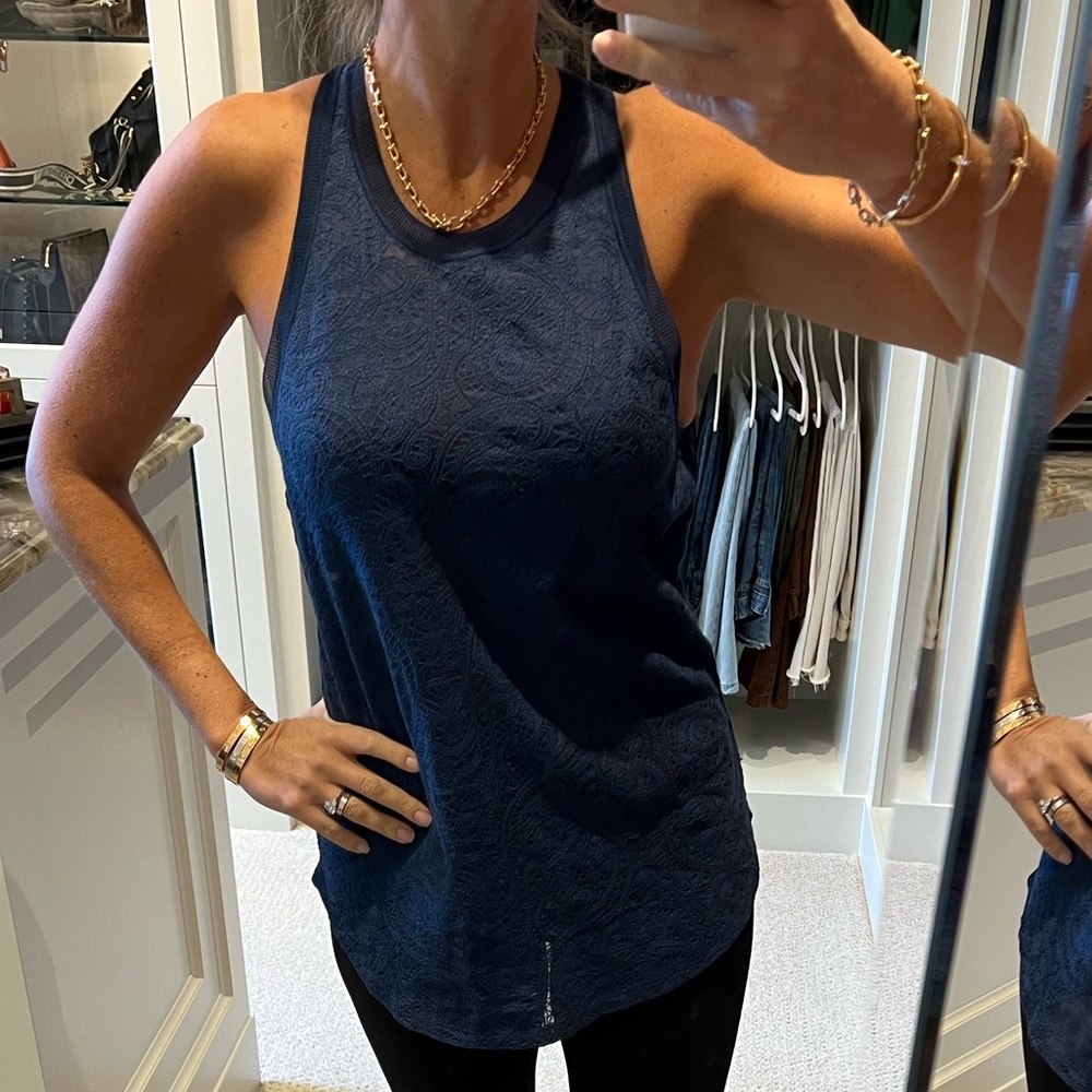 Wilfred navy lace racer back top, size Large